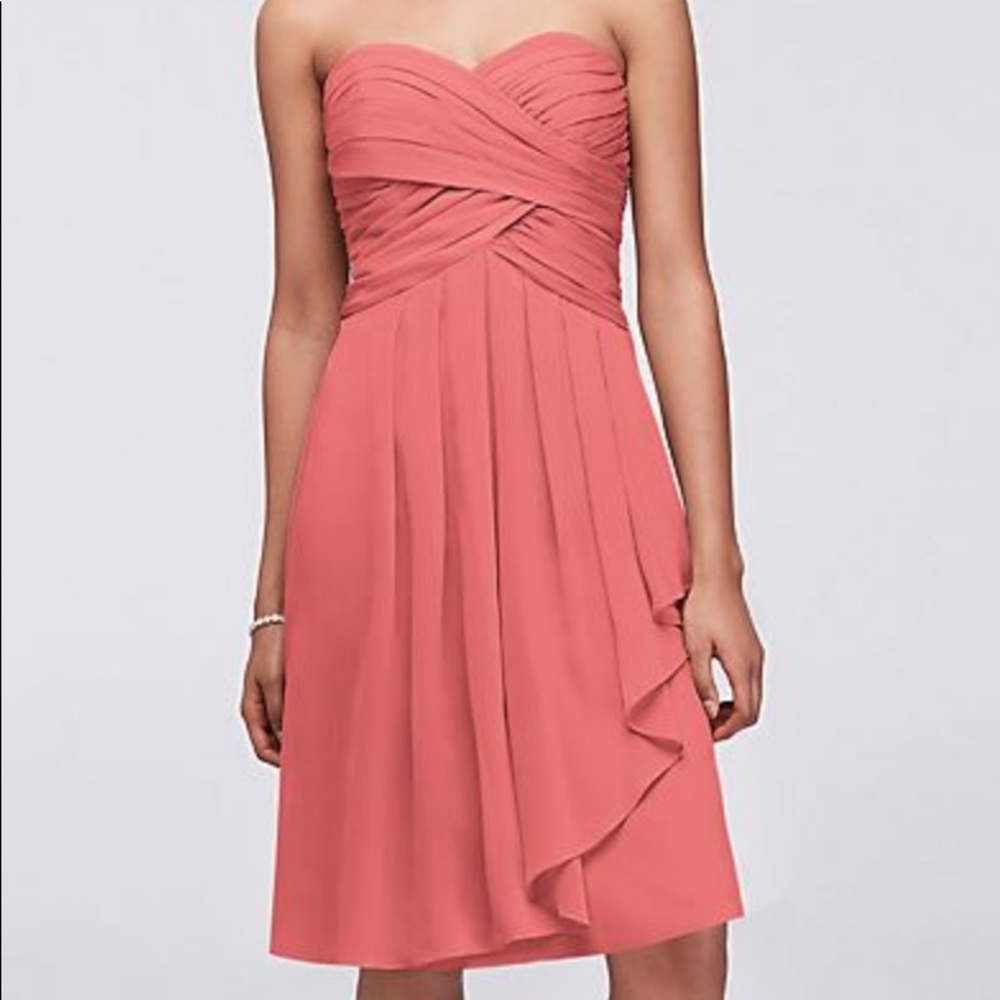Short Crinkle Chiffon Dress with Front Cascade